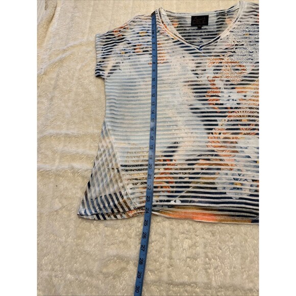 Womans Top Soft Sparkly Sheer Top Cap Sleeve Asian -  FRENCH BLUE brand L - Picture 16 of 16